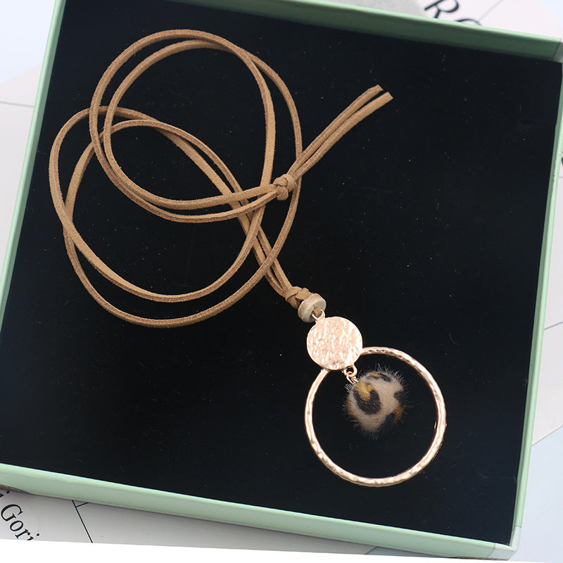 Circle Necklace long wool ball pendant