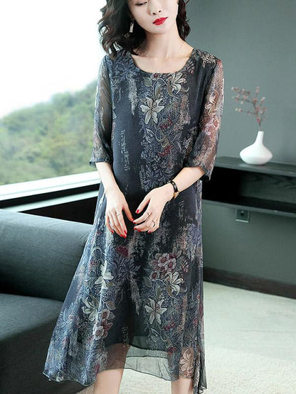 Casual Floral Printed Soft Midi Dress