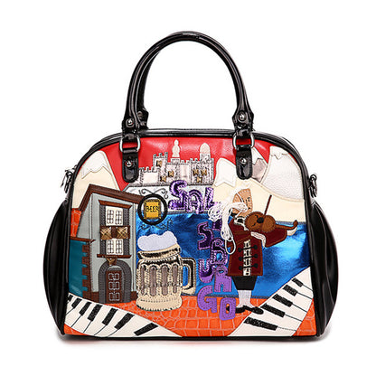 Violin Vintage Embroidered Handbag Shoulder Crossbody Bag