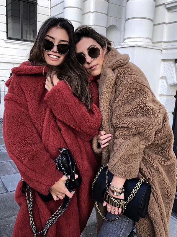 Loose Solid Lapel Fuzzy Coat