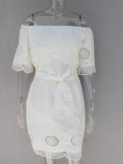 Off-shoulder Sexy Hollow Lace Mini Dress