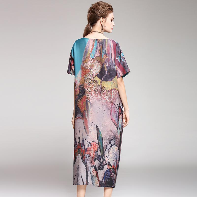 Elegant Lady Print Loose Summer Dress