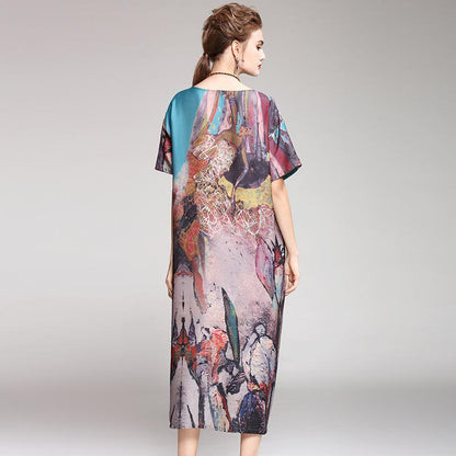 Elegant Lady Print Loose Summer Dress