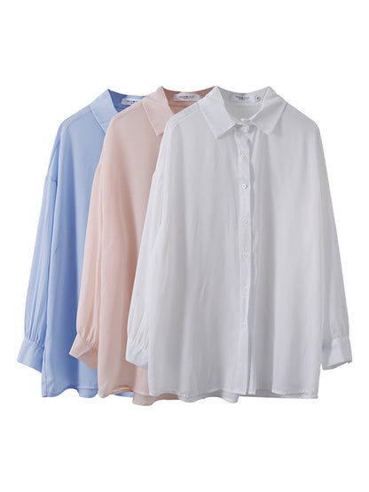 Simple Buttoned Lapel Sun Protection Long Sleeves Blouse Tops