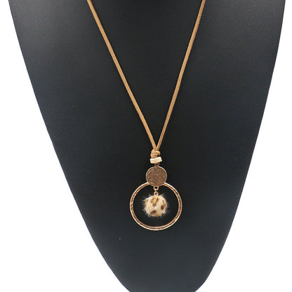 Circle Necklace long wool ball pendant