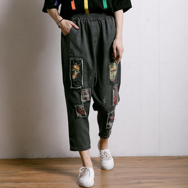 Embroidered Floral Patchwork Burr Women Jeans