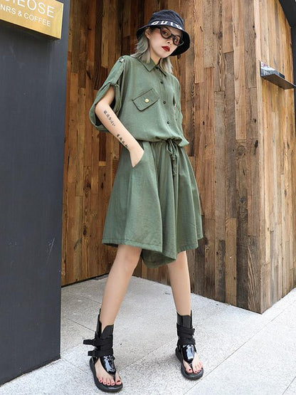 Solid Short Sleeves Rompers
