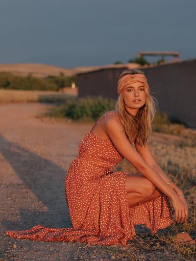 Polka-Dot Spaghetti-neck Maxi Dress