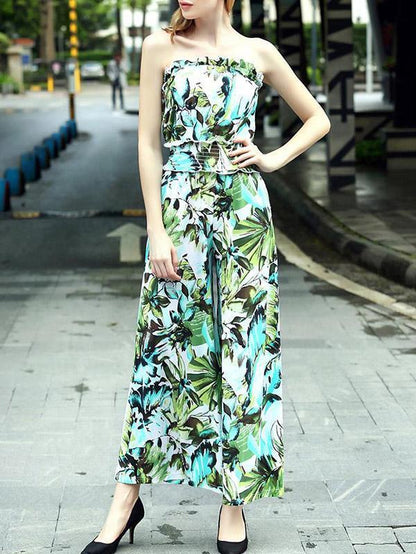 Pretty Floral Off-the-shoulder Backless Long Jumpsuits