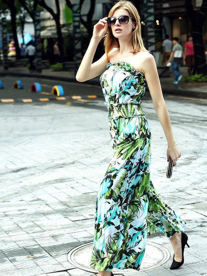 Pretty Floral Off-the-shoulder Backless Long Jumpsuits