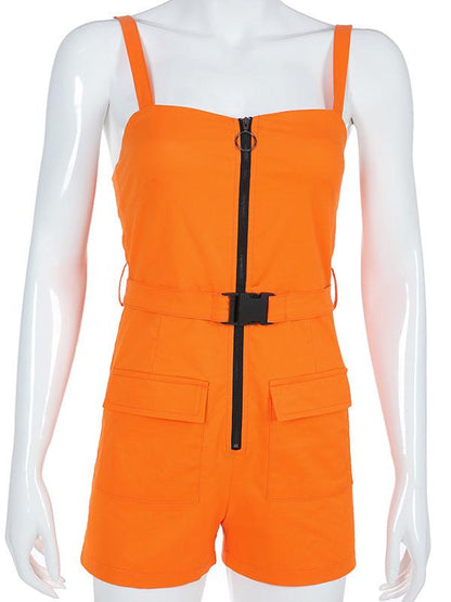 Buckle Zipper Casual Rompers