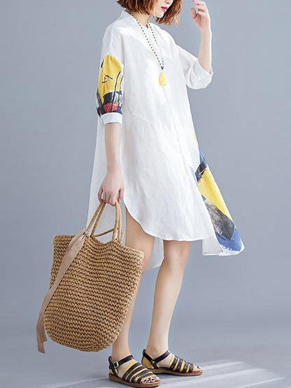 Loose Printed Stand-collar Shirt