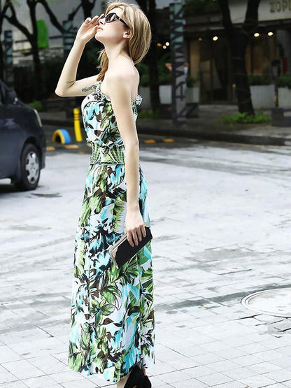 Pretty Floral Off-the-shoulder Backless Long Jumpsuits