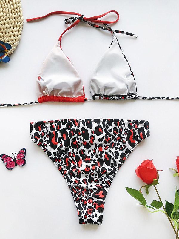 Sexy Net Yarn Leopard-Print Three-Piece Swimsuit