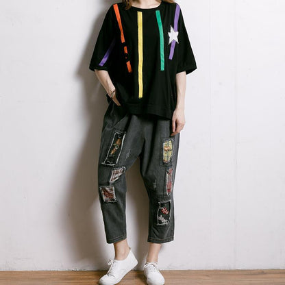 Embroidered Floral Patchwork Burr Women Jeans