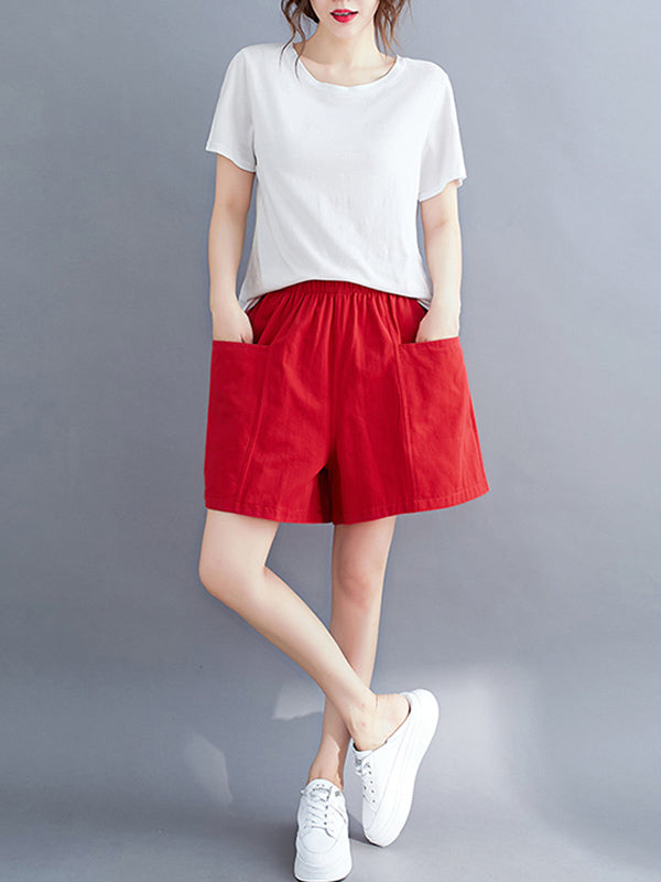 Casual Solid Color With Pocket Wide Leg Shorts