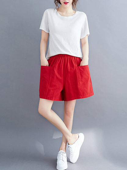 Casual Solid Color With Pocket Wide Leg Shorts