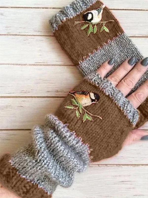 Knitting Embroidered Half Finger Gloves Accessories