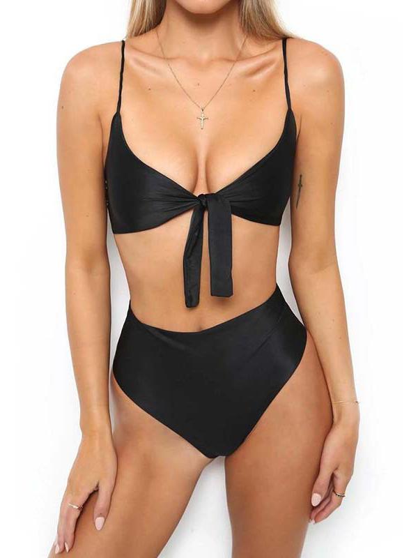 Sexy Solid Bowknot Bikinis Swimwear