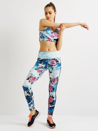 Yoga Floral Bra And Legging Suits