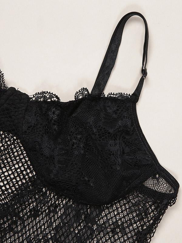 See-Through Lace Split-Joint Bodysuit Lingerie