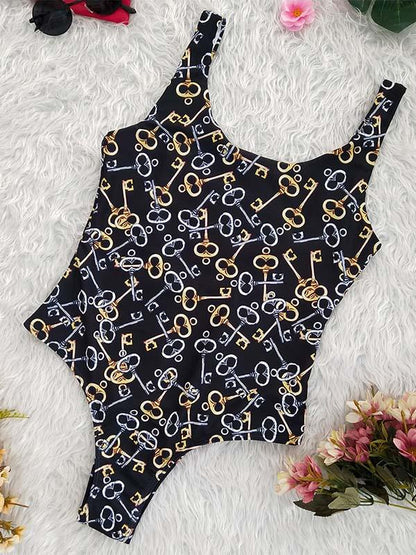Keys Printed Sexy One-piece Swimwear