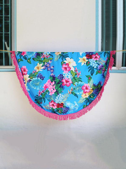 Floral Printed Tasseled Round Beach Mat