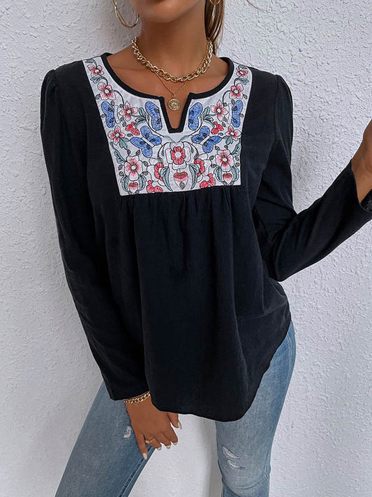 Original Split-Joint Long Sleeve Ethnic Printed T-Shirts Tops