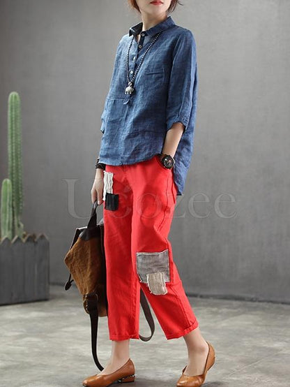 Linen Vintage Lapel Blouse