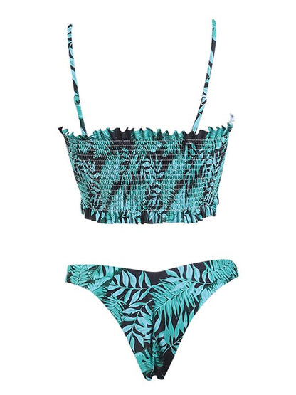 Smocked Printed Bikini Swimsuit