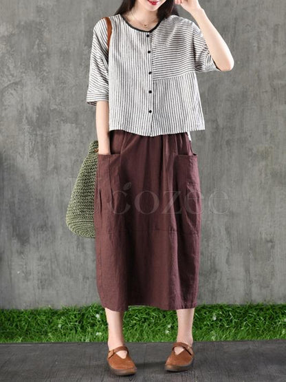 Casual Cotton Pocket Skirt