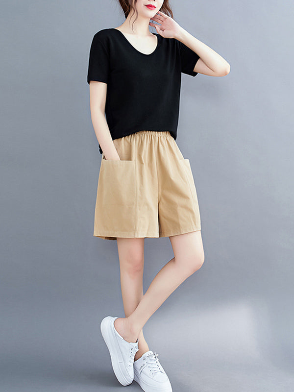 Casual Solid Color With Pocket Wide Leg Shorts