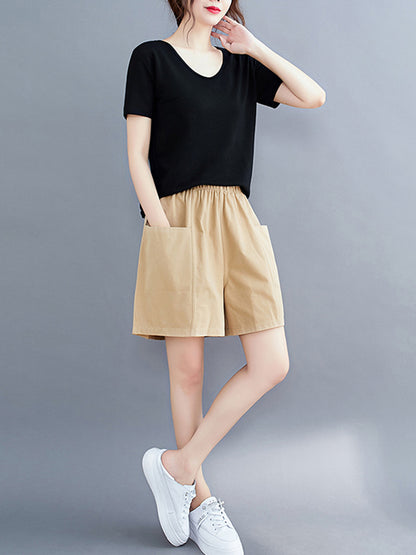 Casual Solid Color With Pocket Wide Leg Shorts
