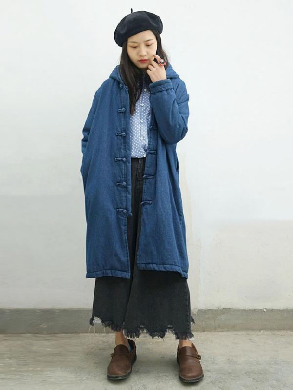 Ancient Button Pure Cotton Hooded Jacket