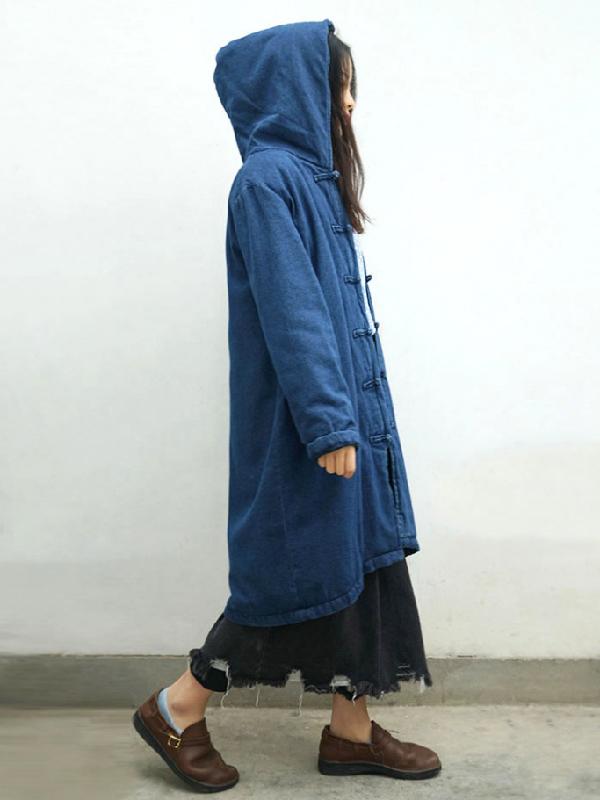 Ancient Button Pure Cotton Hooded Jacket