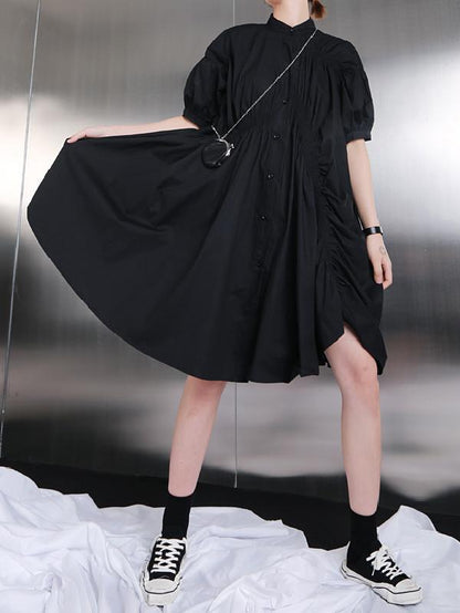 Asymmetric Lantern Short Sleeves Dress