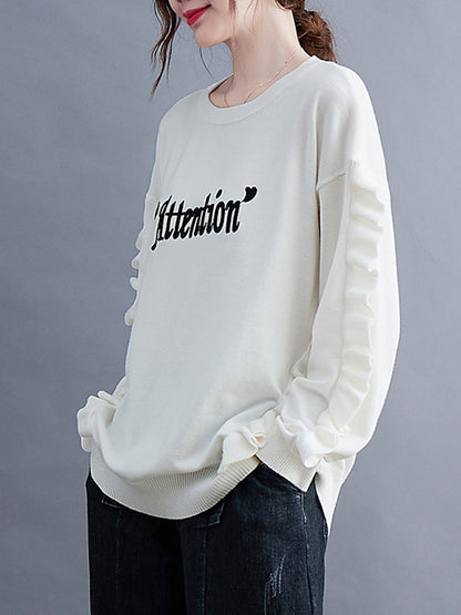Simple Solid Color Letter Print Embroidered Sweatshirt Top