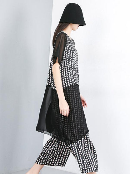 Polka-Dot Split-joint Wide Leg Pants Suit