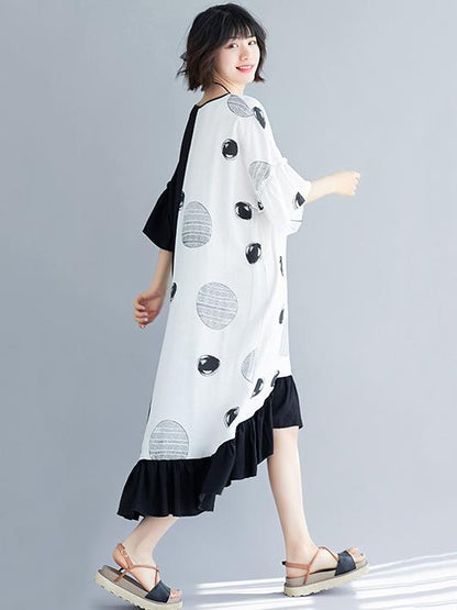 Loose Oversize Asymmetri Falbala Midi Dress