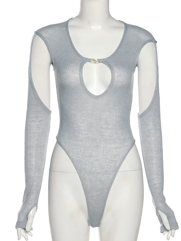 Solid Color Arm Cut Out Bodysuits