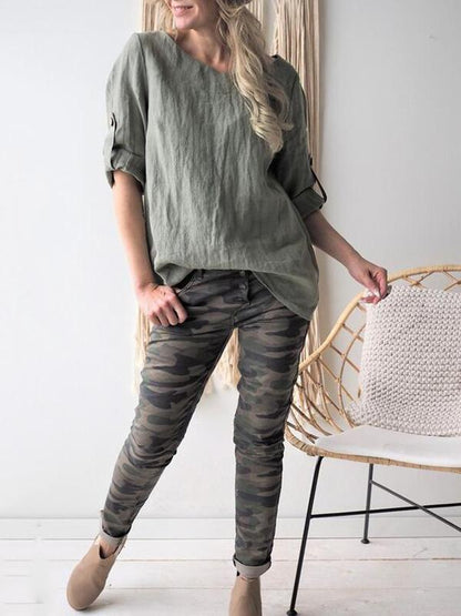 Short Sleeves Solid Color Blouses&shirts Tops