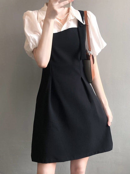 Urban Puff Sleeves Contrast Color False Two Mini Dress