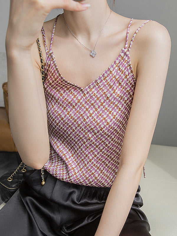Original Contrast Color Printed Spaghetti-Neck Vest Top