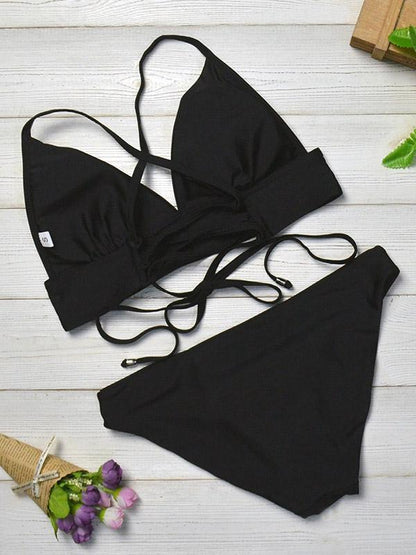 Plain Spaghetti Strap Bikini Swimsuit