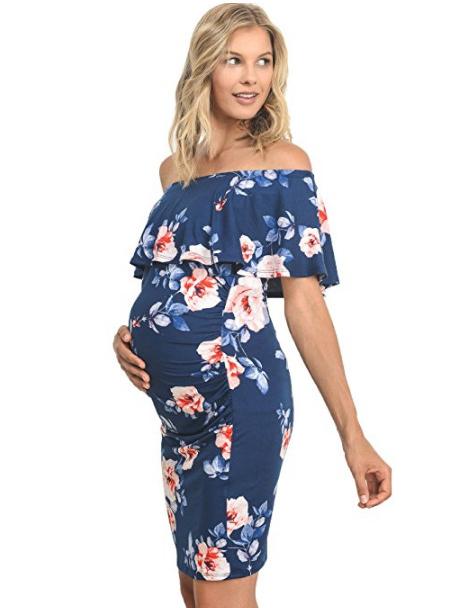 Maternity Printed Off-the-shoulder Mini Dress