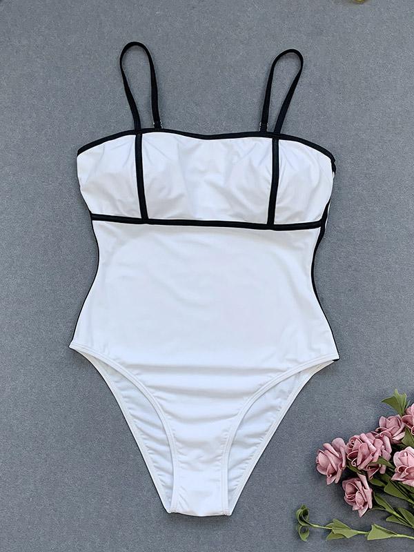 Strapless Solid Color One-Piece Swimwear