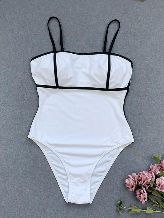 Strapless Solid Color One-Piece Swimwear
