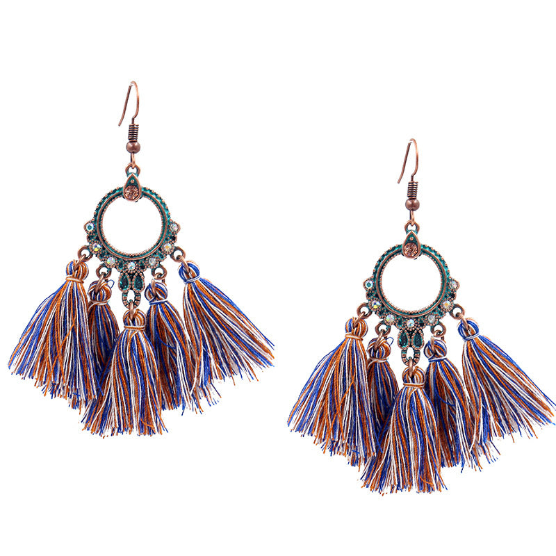 Long tassel earrings circle alloy diamond earrings