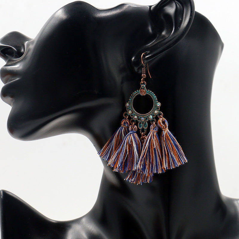 Long tassel earrings circle alloy diamond earrings