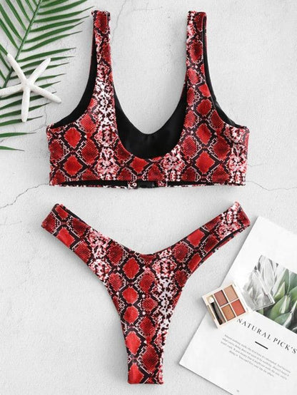 Snakeskin High Cut Bikinis Swimwear